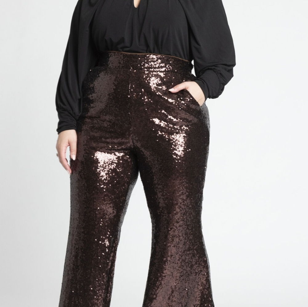 ELOQUII sequin Flare pant Chicory Coffee sz 16